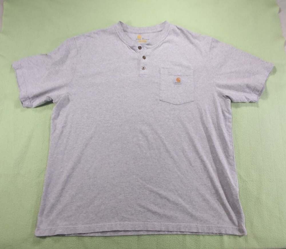 Carhartt K84 HGY Original Fit Short Sleeve Pocket Henley T-Shirt Heather Grey XL